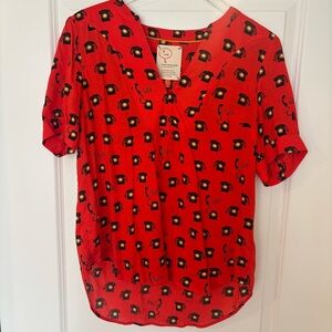 Vintage Anthropologie red telephone print top